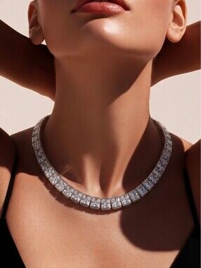 925 Solid Sterling Channel set CZ NECKLACE heavy 35g Gorgeous 😍 signed